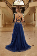 Formal Sleeveless Graduation Gown w/ Floral Motif & Lace up Back NXG1795 NXAB