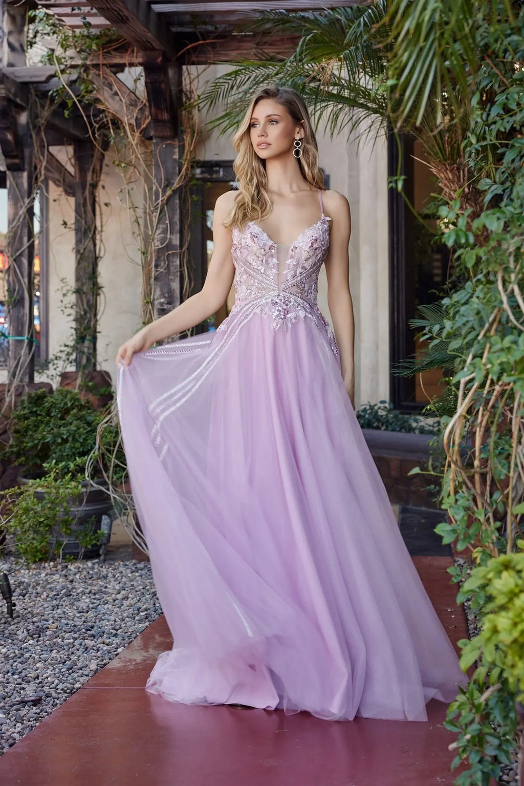 Formal Sleeveless Graduation Gown w/ Floral Motif & Lace up Back NXG1795 NXAB