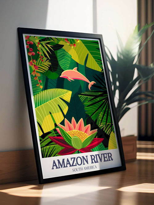 Amazon River Art - Victoria Regia water lily and Amazon river dolphin Home Decor - Brazil Living Room Decor
