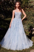 Light Blue 3D Floral Tulle Ball Gown with Sheer Corset Bodice CIND
