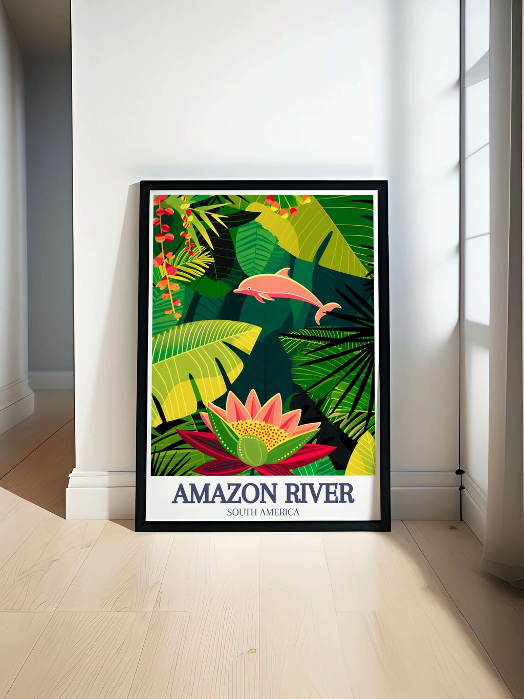 Amazon River Art - Victoria Regia water lily and Amazon river dolphin Home Decor - Brazil Living Room Decor