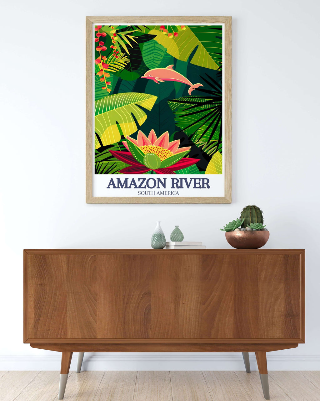 Amazon River Art - Victoria Regia water lily and Amazon river dolphin Home Decor - Brazil Living Room Decor