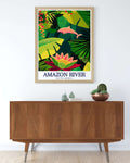 Amazon River Art - Victoria Regia water lily and Amazon river dolphin Home Decor - Brazil Living Room Decor