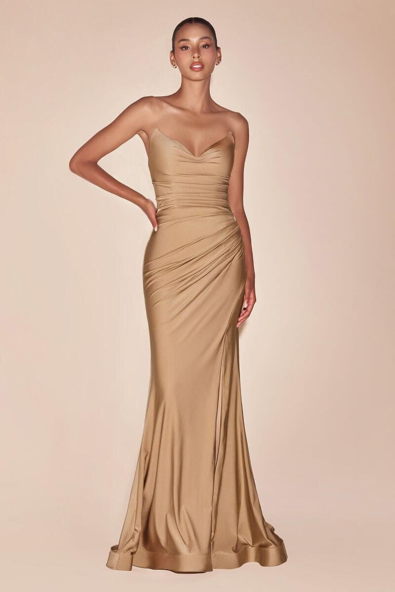 STRAPLESS STRETCH SATIN FITTED GOWN CDCD791 CIND