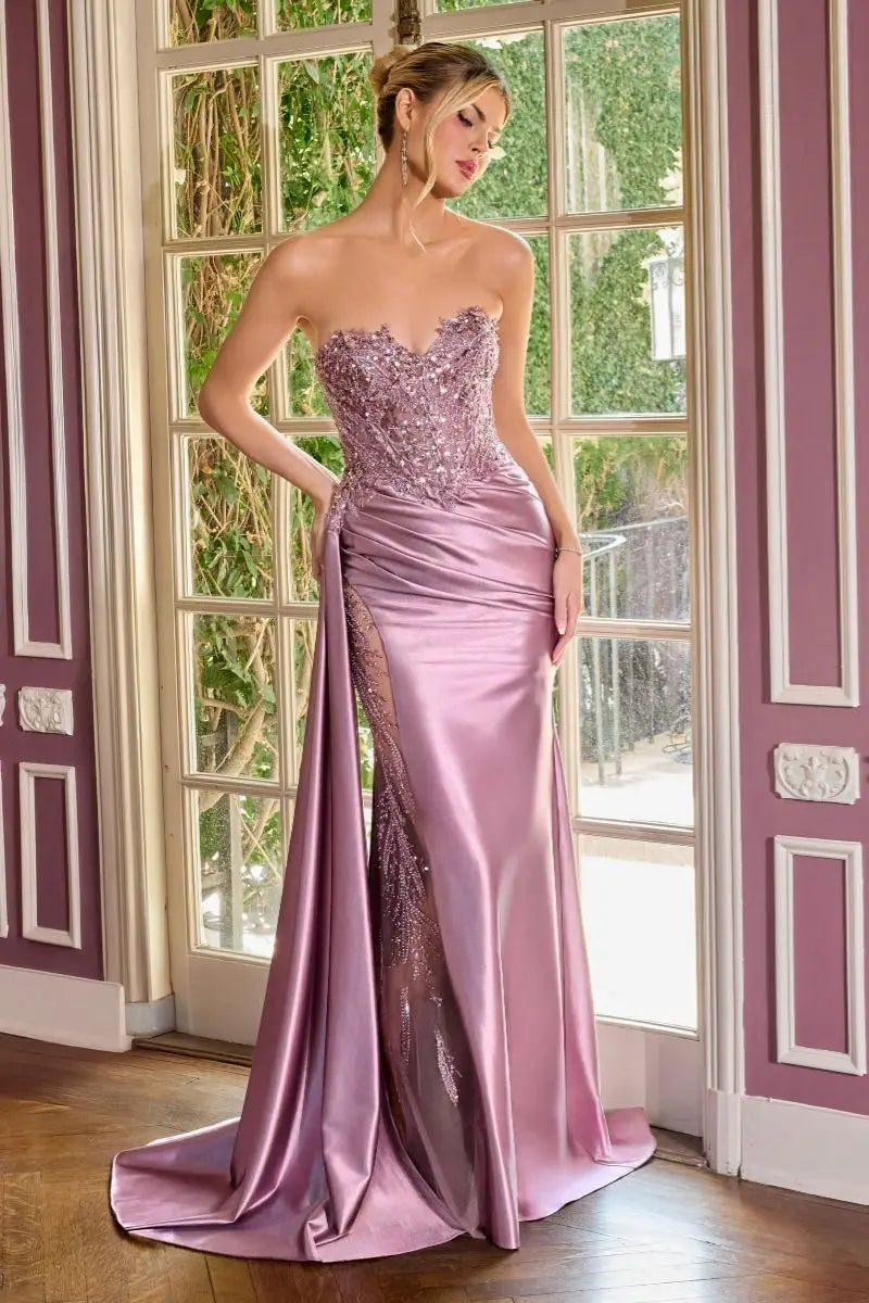 Sequins Embellished Long Graduation Gown w/ Corset Bodice & Side Drape CDCDS565 CIND