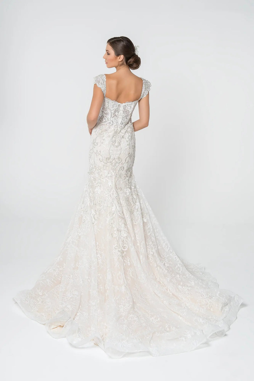 Jewel and Embroidery Embellished Mesh Long Wedding Dress GLGL2822 GLSC