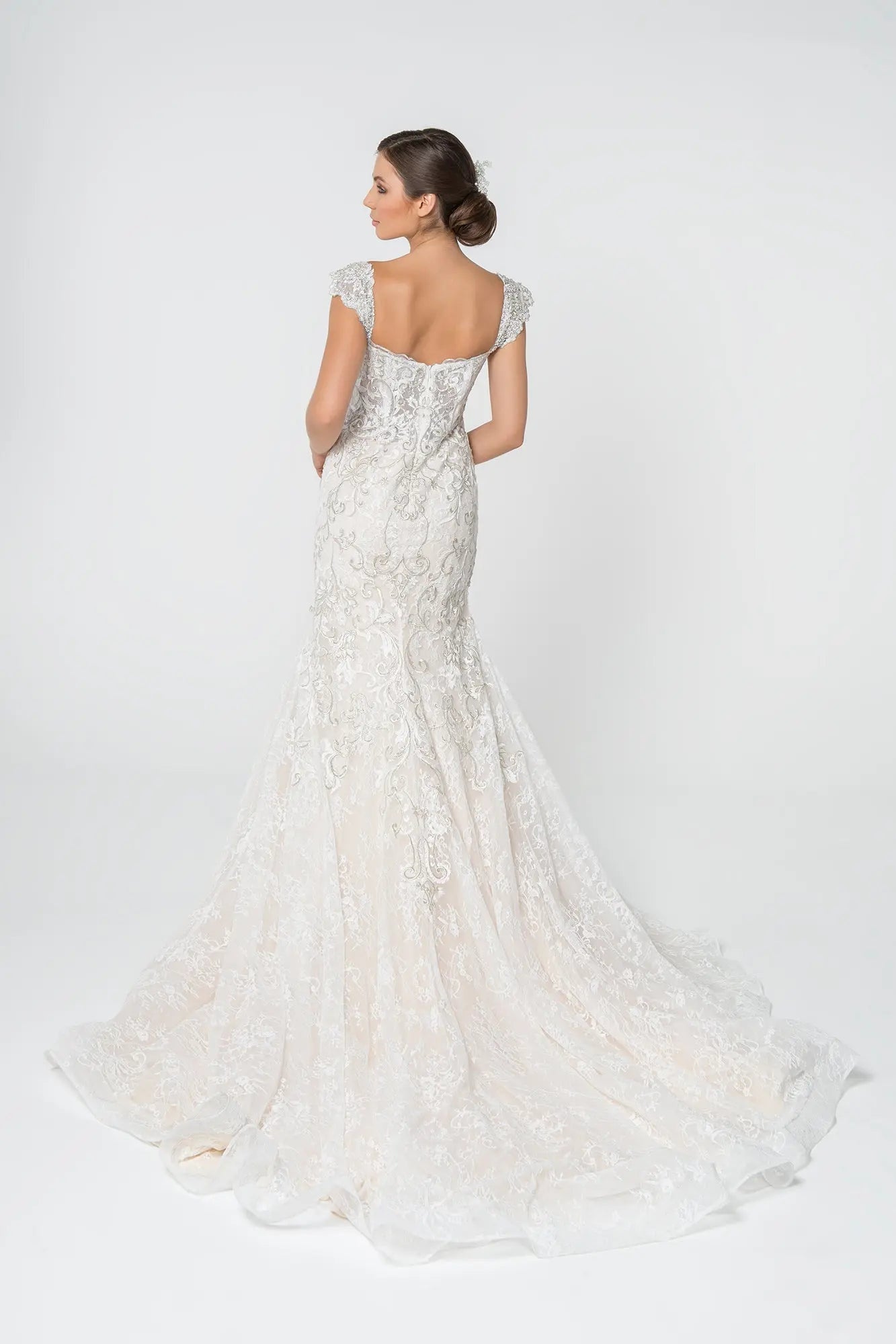 Jewel and Embroidery Embellished Mesh Long Wedding Dress GLGL2822 GLSC