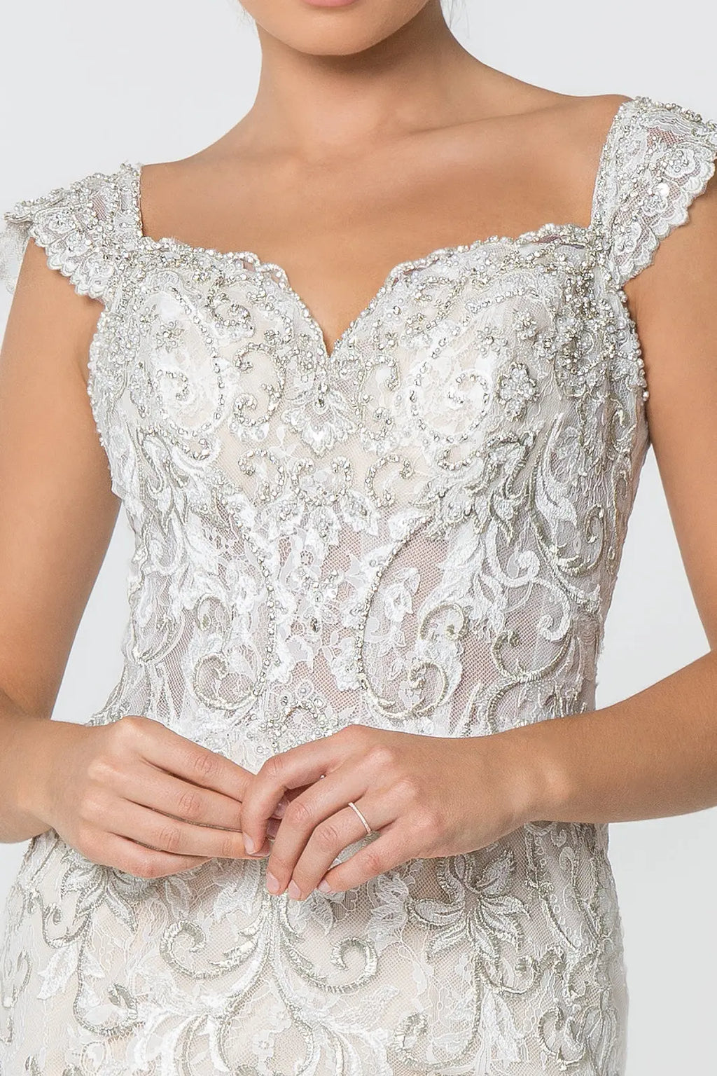 Jewel and Embroidery Embellished Mesh Long Wedding Dress GLGL2822 GLSC
