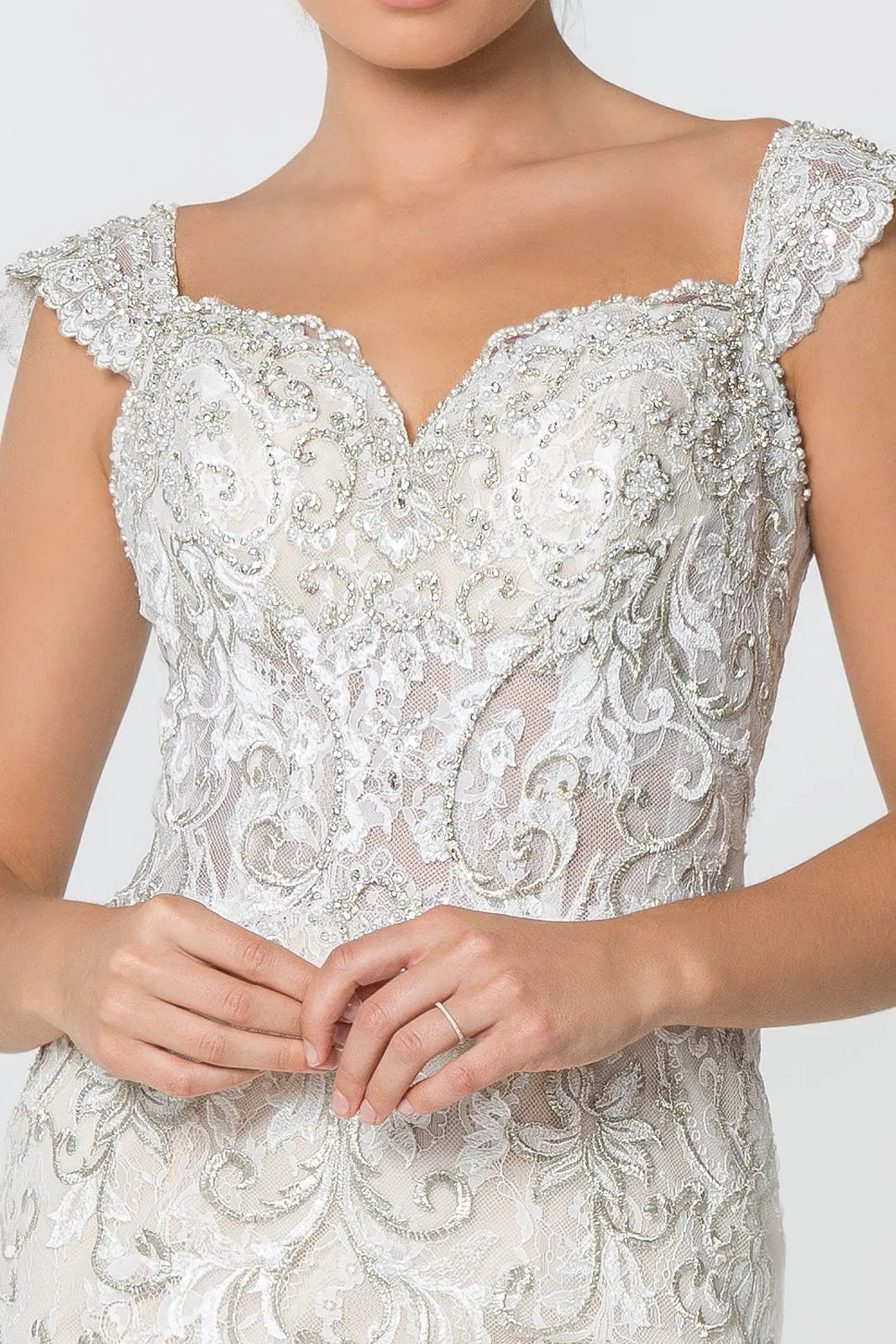 Jewel and Embroidery Embellished Mesh Long Wedding Dress GLGL2822 GLSC