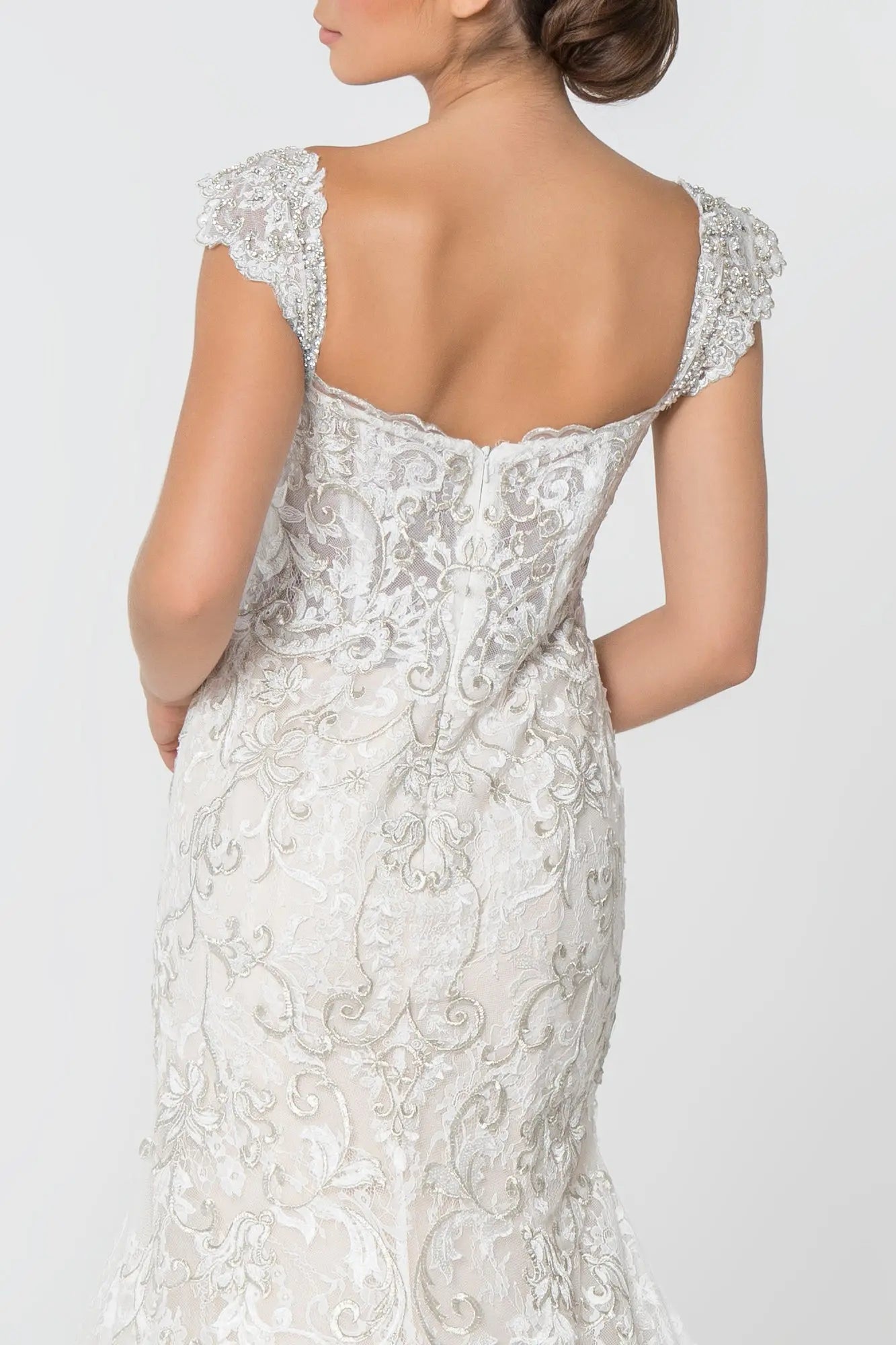 Jewel and Embroidery Embellished Mesh Long Wedding Dress GLGL2822 GLSC